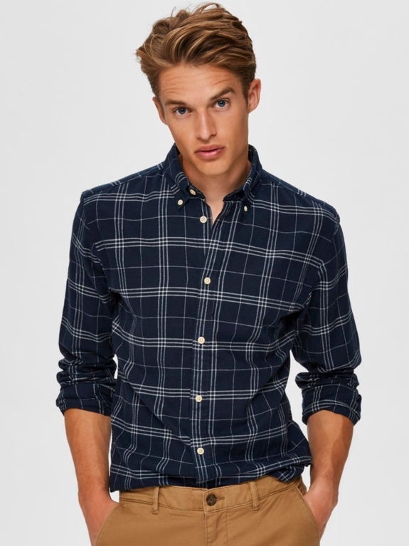 Selected Slim Flannel Shirt LS - Dark Blue Grey